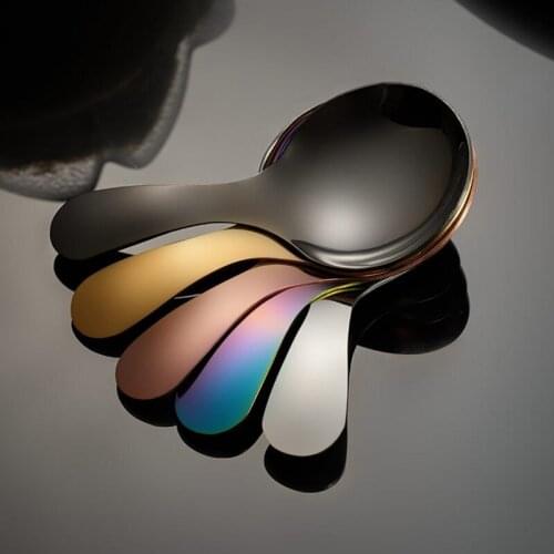 Light Luxury Round Head Short Handle Dessert Spoon Stainless Steel Polished Cream Cake Spoon Creative Tableware