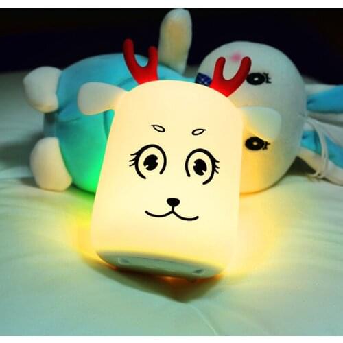 USB Rechargeable Mini Cute Deer Silicone Lamp Colorful Patting Sensor Luminous Color Changing Bedroom Lamp Childrens Toy Lamp