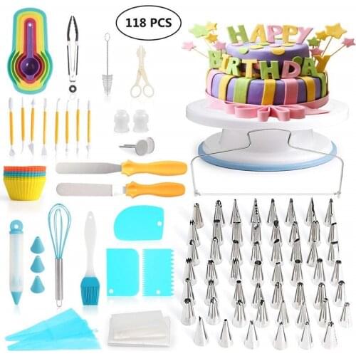 118 piece cake turntable set DIY Cream nozzles Piping pastry bag spatula cake scraper baking tools for cakes Decoration for cake