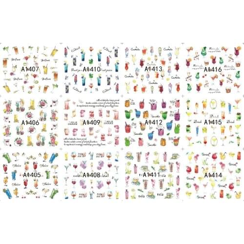 UPRETTEGO 12 PACK/ LOT WATER DECAL NAIL ART NAIL STICKER SLIDER COCKTAIL SOFT DRINK FRUIT JUICE SODA POP DRINK A1405-1416