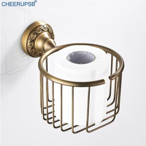 Wall Mounted Bathroom Toilet Roll Paper Holder Retro Gold Brushed Storage Basket Copper WC Paper Dispenser Washroom Decoration
