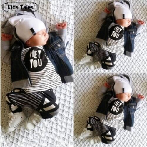 2020 New Fashion baby boy girl clothing set cotton letter long-sleeved T-shirt + Striped Pants Baby Clothing Set SY106