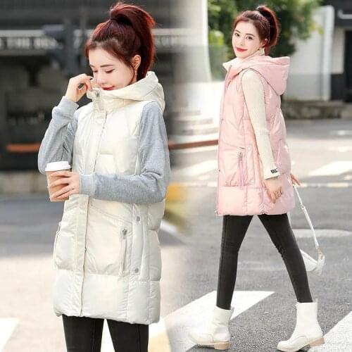 2021 New Fashion Cotton Padded Jacket Waistcoat Bright Face Down Coat Women Autumn Winter Loose Warm Jackets Hooded Female Vest