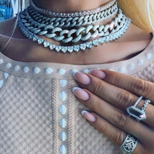 2020 new arrived hip hop women necklace with pink white cz paved silver color rose gold color plate heart tennis chain necklace