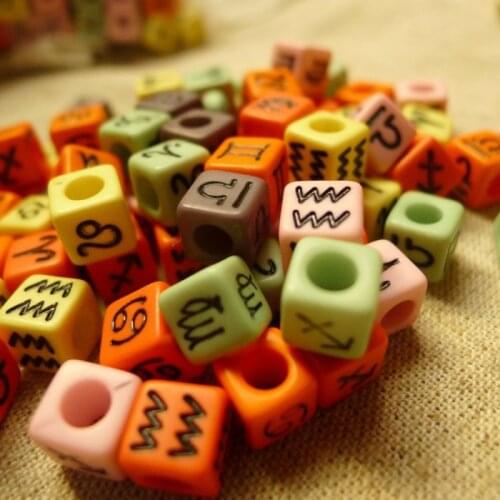 Wholesale 7mm Zodiac Acrylic Loose Spacer Cube Beads Big Hole Solid Mixed Colors DIY Handmade Jewelry Accessories 300pcs LB-21