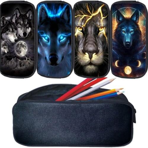 3D Animal Lion Wolf Pencil Bag Large Capacity Cosmetic Cases Kids School Supplies Bags Children Pencil Box Girls Boys Pencilcase