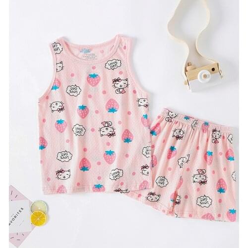 New Girls Summer Pajamas Sets Toddler Boys Sleeveless Vest Sleepwear Kids Pyjamas Summer Pajamas Kids For Girls Teenager Pajamas