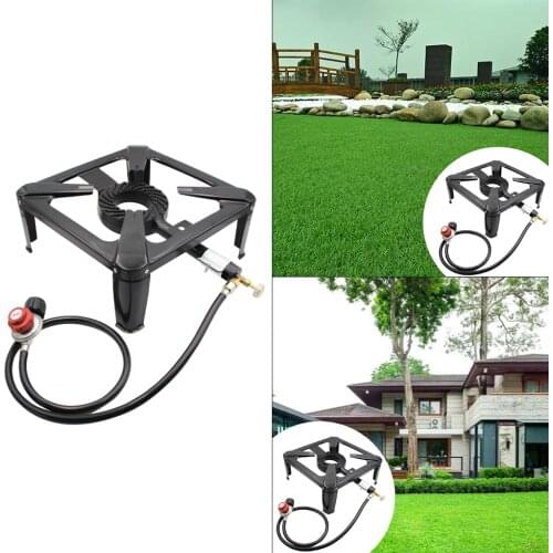 Portable Gas Stove Burner Cast Iron Propane Gas Cooker with Gas Premium Hose for Backyard Kitchen Camping Grill Hiking Cooking