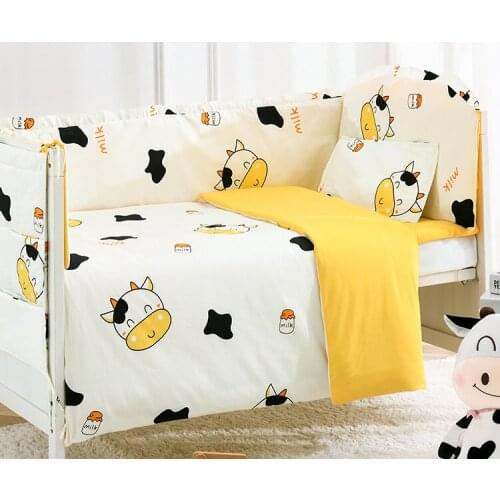 6/9pcs cow Baby Bedding Cotton Baby Bed Sheet protetor de berco Cot Bedding Set for Newborn whole set ,120*60/120*70cm