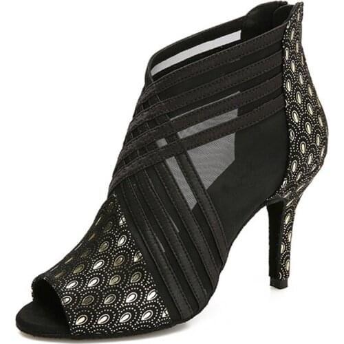 Professional Party Dancing Boots Lady Peacock Salsa Dance Shoes 8.5cm Club Suede/Rubber Club Women Latin Salsa Dance Shoes Boots