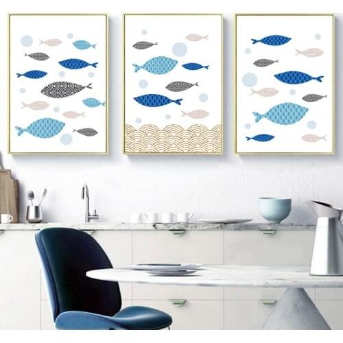 Modern Home Decor Abstract Art Fish Wall Art Canvas Painting Minimalist Nordic Posters and Prints Wall Pictures for Living Room