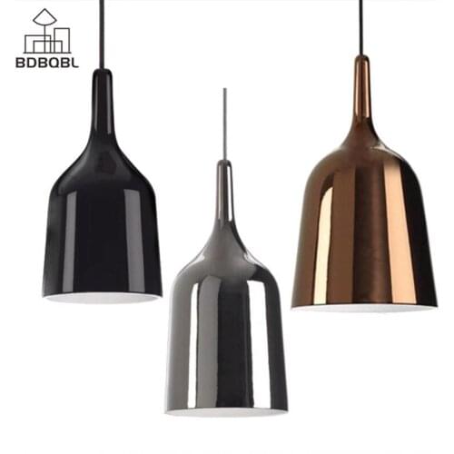 BDBQBL Modern Copper Bell Pendant Lamp E27 90V-260V Bedroom Hanging Lamp Iron Originality Simple Study Parlor Pendant Lights