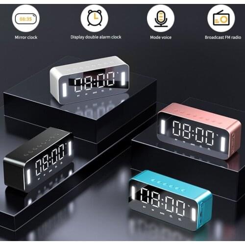 LED Mirror Digital Alarm Clock With FM Radio Bluetooth And Mobile Phone Holder Night Lights Real Time Temperature Display