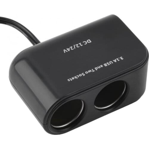 Universal Car Cigarette Lighter Socket In-car PDA Power Supply 2 USB Ports & 2 Sockets Splitter 12V Car Charger Car accessories