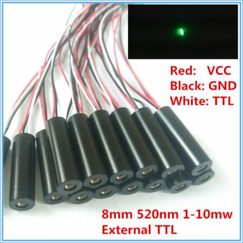 External TTL Control 8mm 1mW 5mW 10mW 520nm Green Dot Laser Diode Module Industrial Grade APC Driver TYLASERS