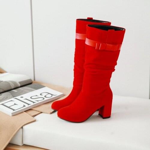 Big Size 9 10 11 12 boots women woman winter boots women women shoes botas Solid color round head sleeve buckle thick heel
