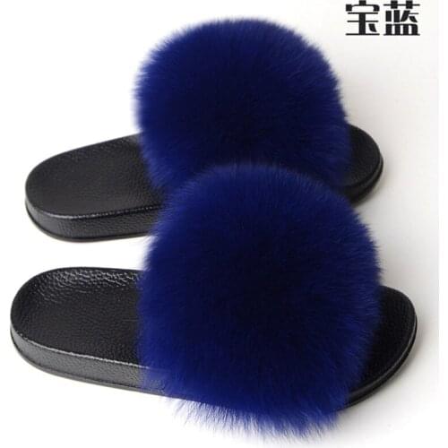 Fashion womens slippers Fur flip-flops Real Fox fur sandals ladies fuzzy sandals womens fuzzy flip flops chanclas kapcie