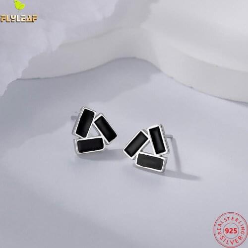 925 Sterling Silver Geometric Triangle Black Earrings For Women Ear Bone Nails Female Fine Jewelry