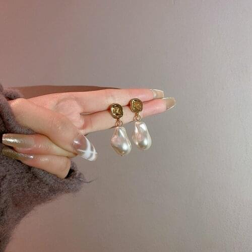 2021 Korean Irregular Imitation Pearl Geometric Drop Earrings Brincos Bijoux Fashion Party Jewelry For Women Girl Dangle Earring