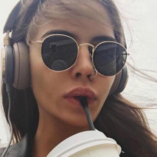 Womens Sunglasses 2018 Fashion Round Sun glasses Brand Designer Alloy Eyeglasses Vintage Metal Frame Glasses lady Sun glasses
