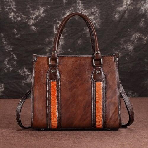 New Luxury High Quality Real Leather Womens Bags Restoring Ancient Brand Handmade Large Capacity Cowhide Shoulder Bags