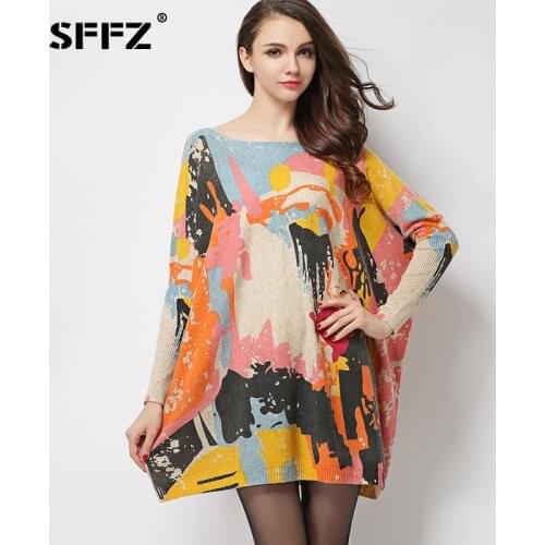 SFFZ Womens Dress 2019 New Autumn Winter Wool Blend Knitwear Oversized Batwing Sleeves Pullovers Casual Plus Size Sweater 616