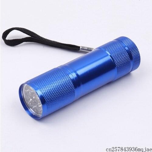 100pcs 9 LED Flashlights Aluminum UV Ultra Light Lamp Violet Blacklight AAA Flash Lights Torches