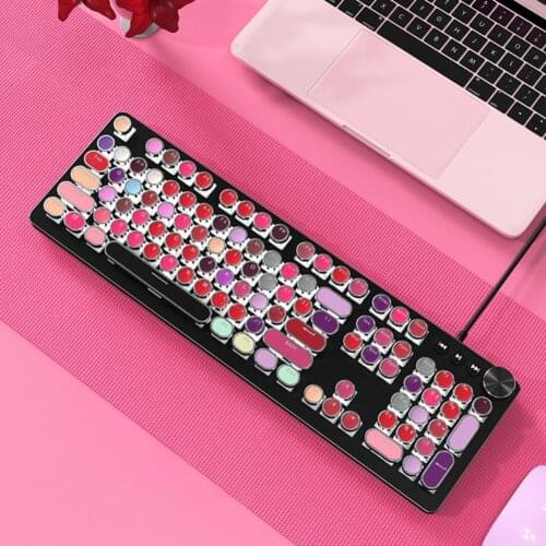 104-Key Lipstick Mixed Color Round Electroplating Backlight Mechanical Keyboard Colorful Keycaps Non-Slip Computer Gaming Keycap