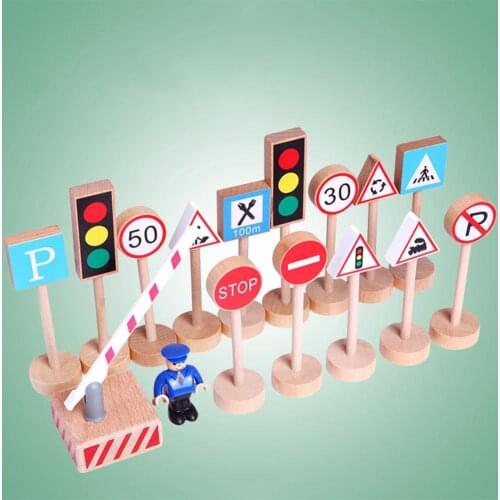 16Pcs/Set Wooden Street Road Traffic Signs Model Block Kids Toddler Early Education Cognition Toy