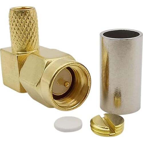 2Pcs SMA Male Crimp Right Angle 90 Degree Adapter Brass SMA Plug Solder RF Connector for RG58 RG400 RG142 LMR195 Coaxial Cable