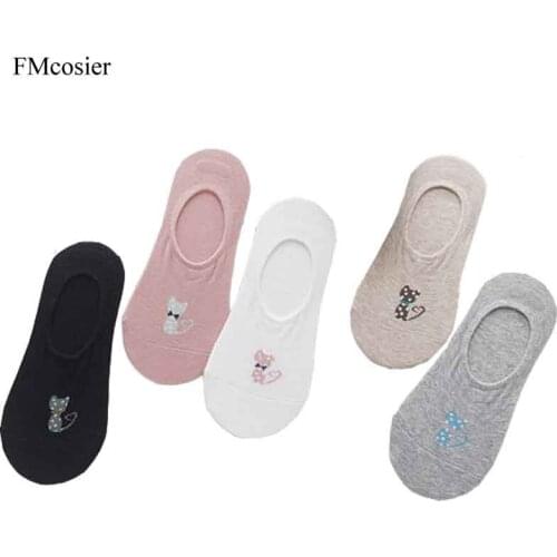 5 pairs Spring Summer Cotton Slippers Women Meias Non Slip Ankle Short Low Invisible Socks Black White 5 Pairs No Show