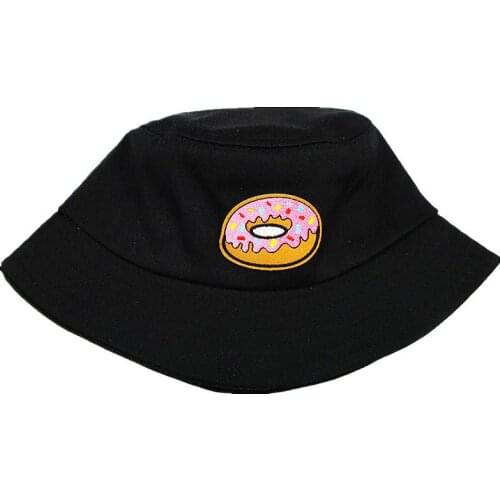 2021 Doughnut Embroidery Cotton Bucket Hat Fisherman Hat Outdoor Travel Hat Sun Cap Hats for Men and Women 146