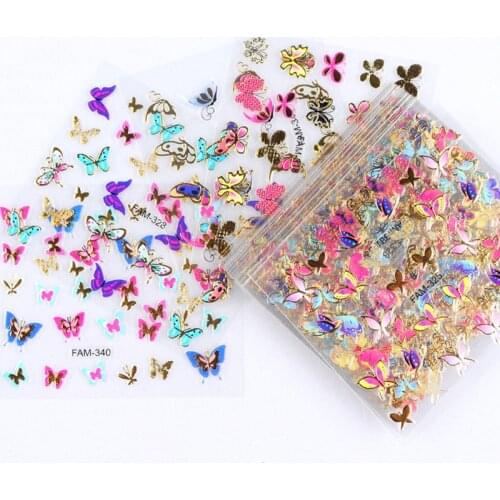 30pcs Gold Silver 3D Nail Art Sticker Hollow Decals Mixed Designs Adhesive Flower Nail Tips Letter Butterfly paper nail