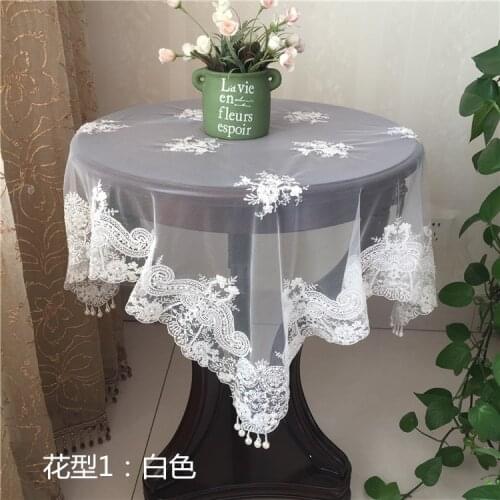 White beaded embroidery tablecloth Pastoral Fabric Tea tablecloth, Luxury Table mat table Cover for decoration