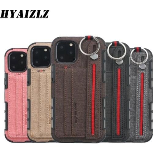 Wrist Strap Phone Case for iPhone 11 Pro Max XR XS Max 7 8 6 Plus Fabric Cloth Card Slot Funda Shockproof Protection Back Cover