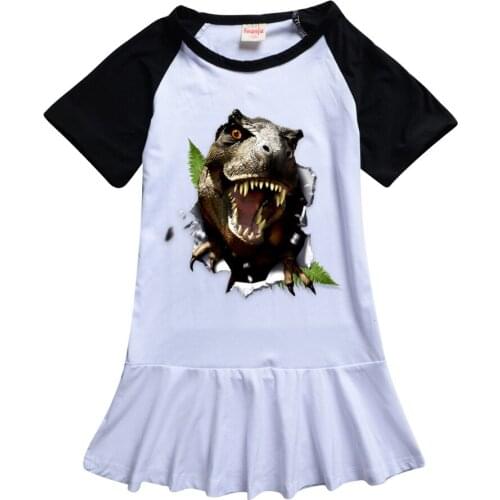 Dinosaur Baby Girls Short Sleeve Dresses Clothes New Summer Active Dresses Kids Girls Casual Cheerleaders Dresses Children 2-14Y