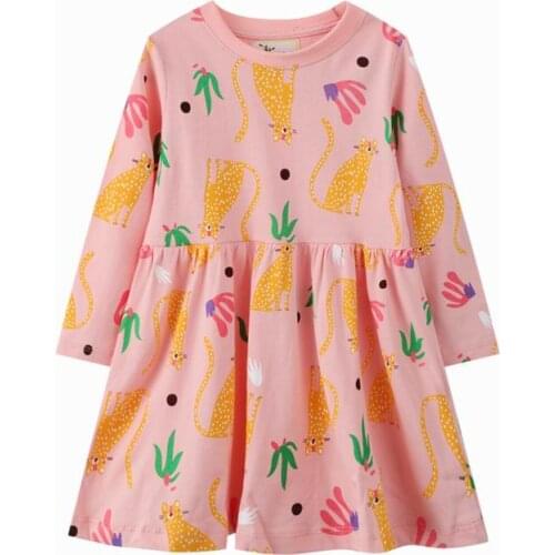 Jumping Meters Autumn Winter Skirt Long Sleeve Girls Animal Pattern Clothes Round neck Children Casual Dresses 2-7years