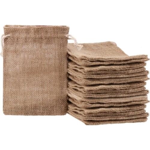 Burlap Bags with Drawstring Jute Jewelry Pouches Packing Storage Mini Sacks Gift Bag for Wedding Christmas Party Birthday Shower