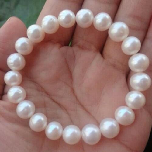 Genuine 9-10MM Natural White Freshwater Cultured Pearl Stretchy Bracelet 7.5