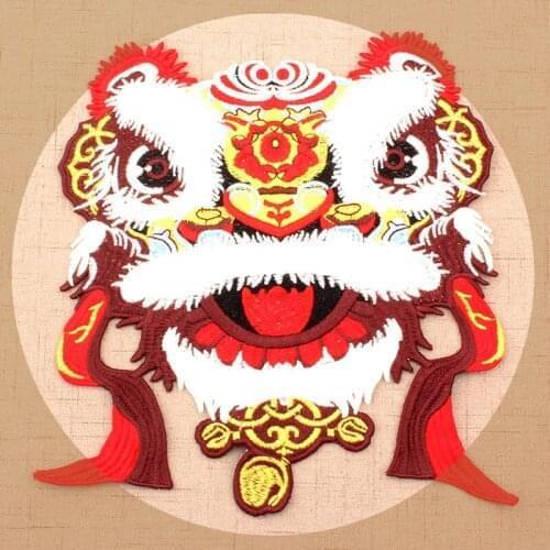 Chinese Lionhead Embroidered patches for clothing stickers clothes sew on parches bordados para ropa toppe per vestiti