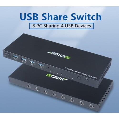 USB 2.0 Shared Switcher 8 Computers Sharing 4 USB Devices 8 in 4 out Switcher Box for Keyboard /Mouse /Printer /U Disk /Scanner