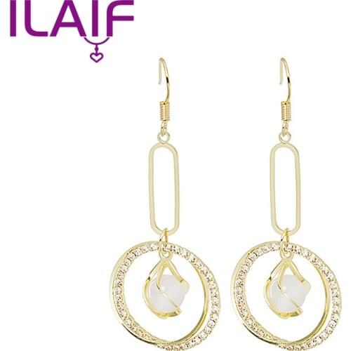 Korean Vintage Insert Crystal Women Earrings Opal Alloy Round Earring Drop for Women Jewelry Brincos Femininos