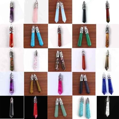 KFT Silver Plated Natural Healing Crystal Quartz Hexagon Prism Stone Pendulum Pendant Fashion Women Men Jewelry