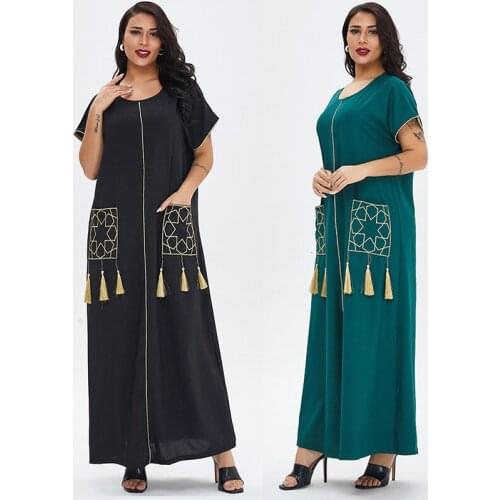 Summer Womens Short-Sleeved Long Skirt Robe Muslim Middle East Dubai Dress Dress 2021 Womens New Summer Dress