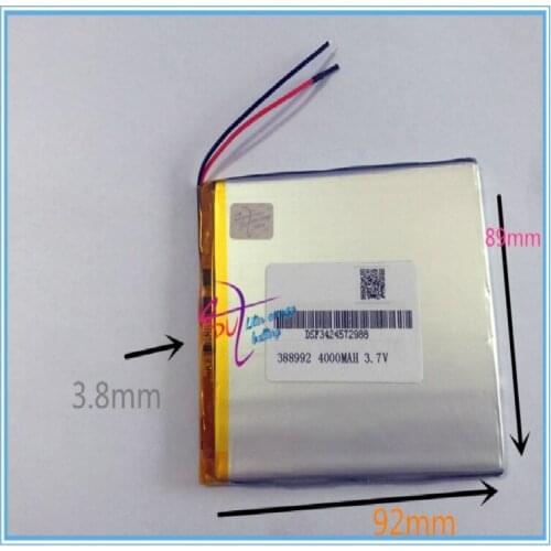 10 pcs 3.7V 4000mah 388992 409090 Lithium Polymer Li-Po Rechargeable battery For GPS Power bank Tablet PC MID DVD PAD