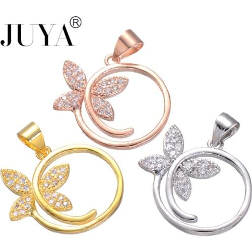 Statement Jewelry Charmes Gold Rose Gold Zircon Butterfly Round Circle Pendant Charms For Making Jewellery Accessories
