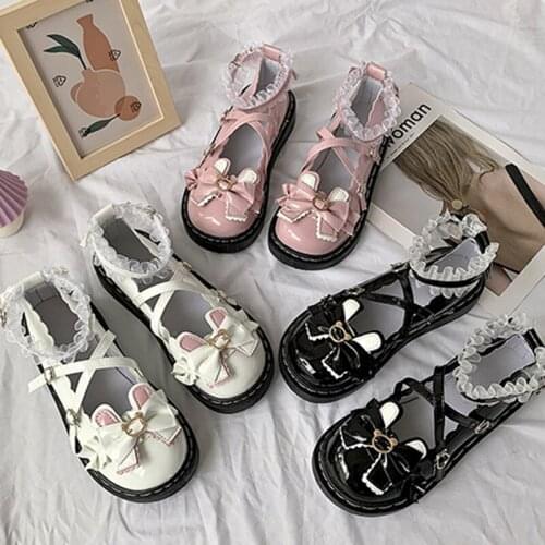 Sweet Lolita Shoes Vintage Round Head Cute Bowknot Kwaii Shoes Loli Cosplay Flat Platform Shoes Thick Bottom Women Shoes