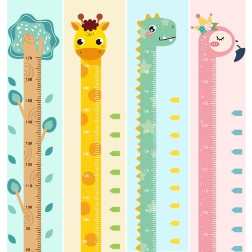 Cartoon Animals Wall Stickers Giraffe Dinosaur Height Measure Sticker Kids Rooms Growth Chart Wallpaper Room Decor