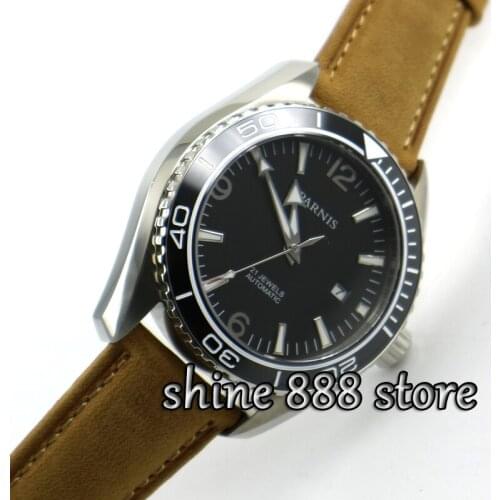 45mm Parnis black dial Ceramic Bezel 21 jewels miyota Automatic mens Watch