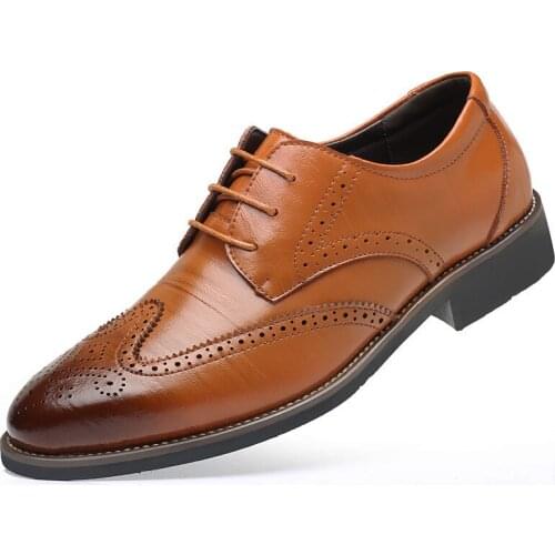 2020 New Men Oxford Genuine Leather Dress Shoes Brogue Lace Up Flats Male Casual Shoes Black Brown Size 38-48